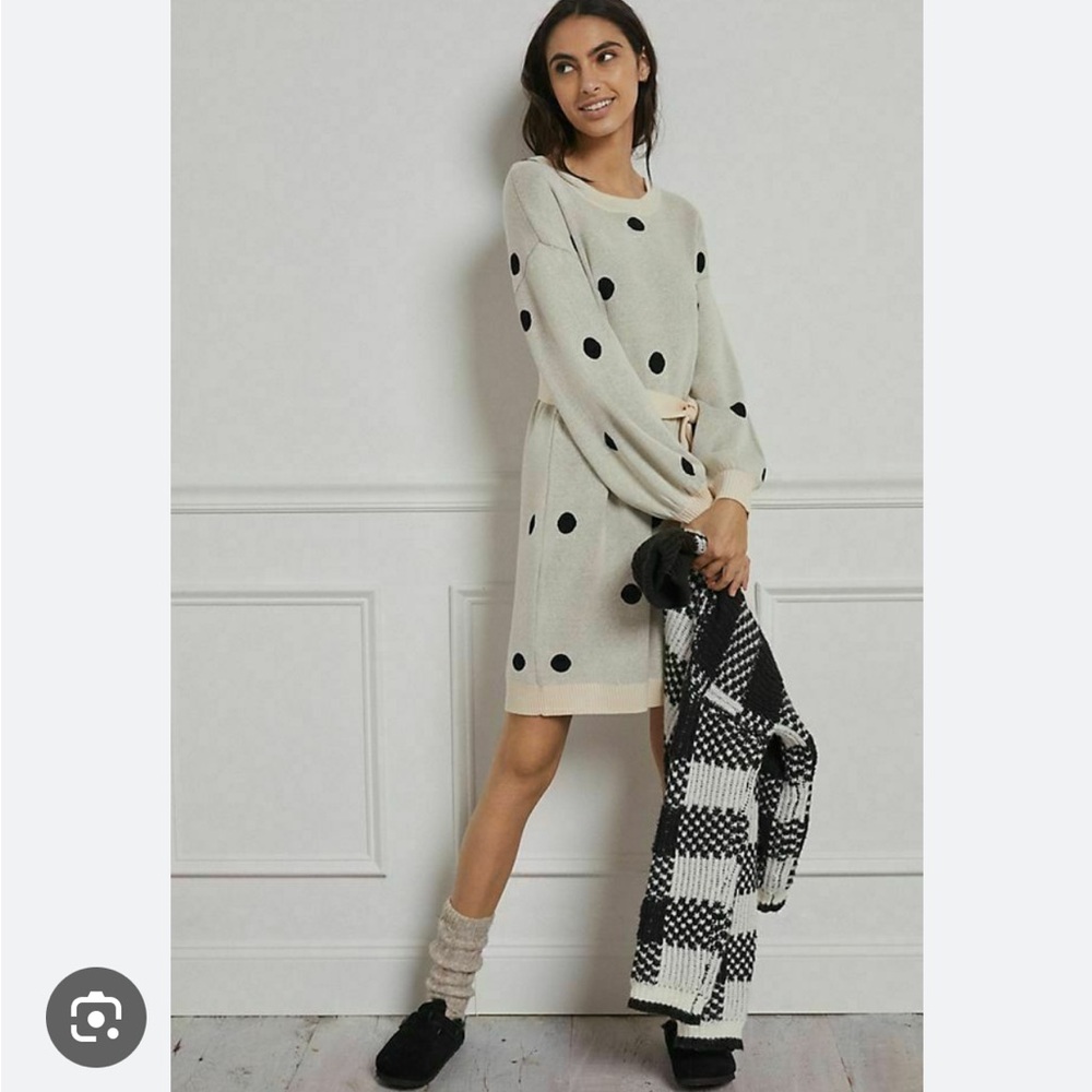 ANTHRO // Cream Polka Dot Sweater Dress
